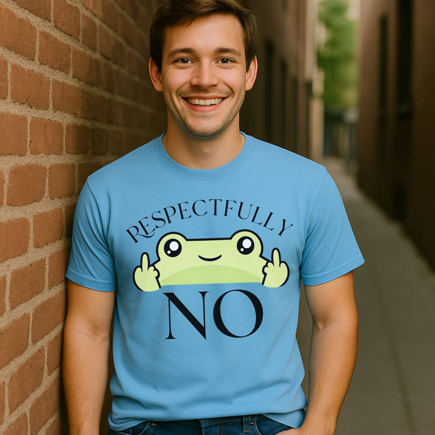 Respectfully No Frog Shirt, Funny Introvert Tee, Cute Sarcastic Graphic T-Shirt, Aesthetic Humor Shirt, Social Battery Tee