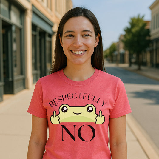 Respectfully No Frog Shirt, Funny Introvert Tee, Cute Sarcastic Graphic T-Shirt, Aesthetic Humor Shirt, Social Battery Tee