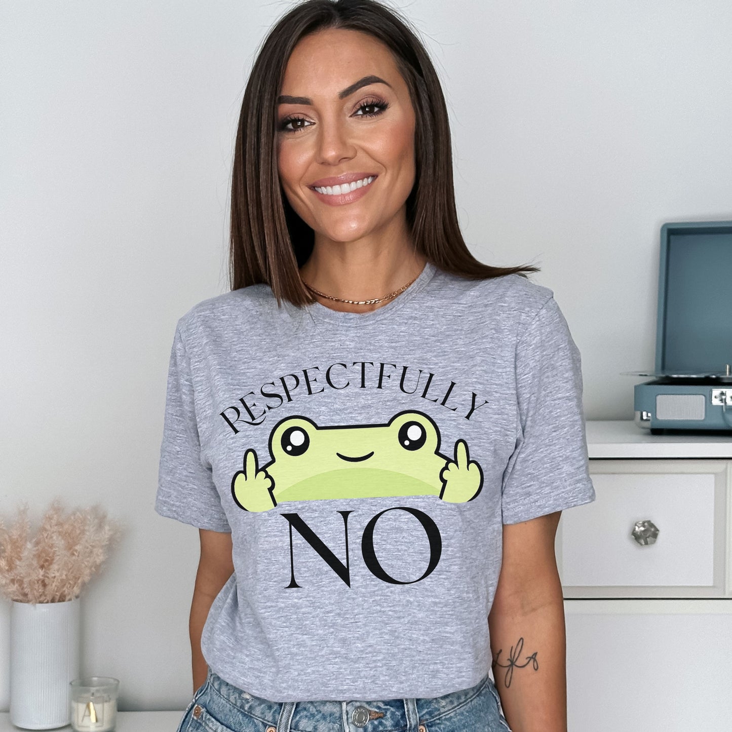 Respectfully No Frog Shirt, Funny Introvert Tee, Cute Sarcastic Graphic T-Shirt, Aesthetic Humor Shirt, Social Battery Tee