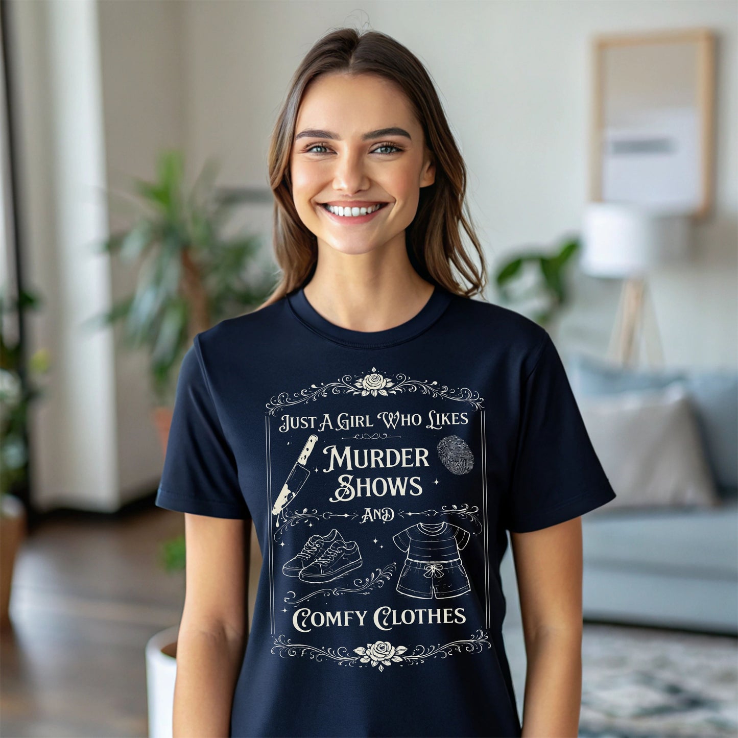Just A Girl Who Likes Murder Shows and Comfy Clothes Shirt – Funny True Crime T-Shirt, Introvert Graphic Tee, Cozy Aesthetic Shirt