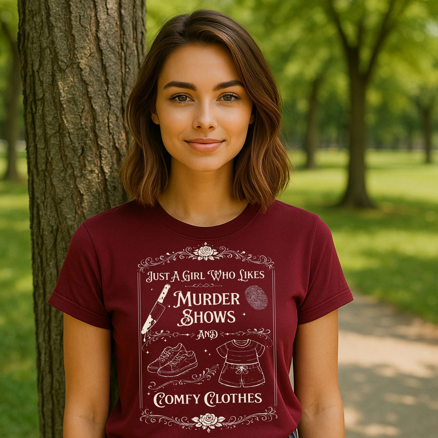 Just A Girl Who Likes Murder Shows and Comfy Clothes Shirt – Funny True Crime T-Shirt, Introvert Graphic Tee, Cozy Aesthetic Shirt