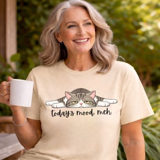 Today’s Mood Meh Cat T Shirt, Funny Cat Shirt, Sarcastic Graphic Tee, Cute Lazy Cat Tee, Introvert Mood Shirt, Gift for Cat Lovers