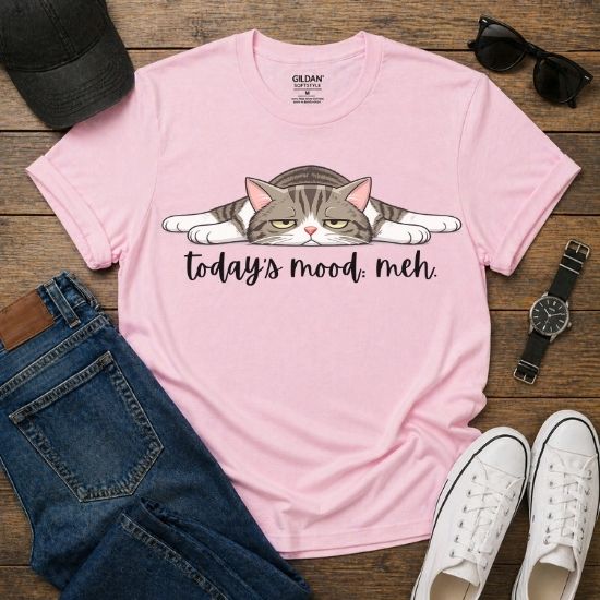 Today’s Mood Meh Cat T Shirt, Funny Cat Shirt, Sarcastic Graphic Tee, Cute Lazy Cat Tee, Introvert Mood Shirt, Gift for Cat Lovers