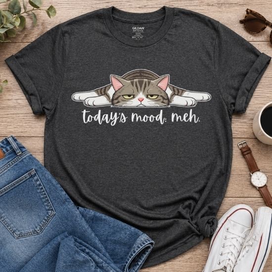 Today’s Mood Meh Cat T Shirt, Funny Cat Shirt, Sarcastic Graphic Tee, Cute Lazy Cat Tee, Introvert Mood Shirt, Gift for Cat Lovers