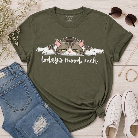 Today’s Mood Meh Cat T Shirt, Funny Cat Shirt, Sarcastic Graphic Tee, Cute Lazy Cat Tee, Introvert Mood Shirt, Gift for Cat Lovers