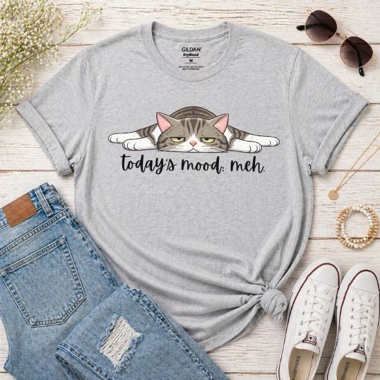 Today’s Mood Meh Cat T Shirt, Funny Cat Shirt, Sarcastic Graphic Tee, Cute Lazy Cat Tee, Introvert Mood Shirt, Gift for Cat Lovers
