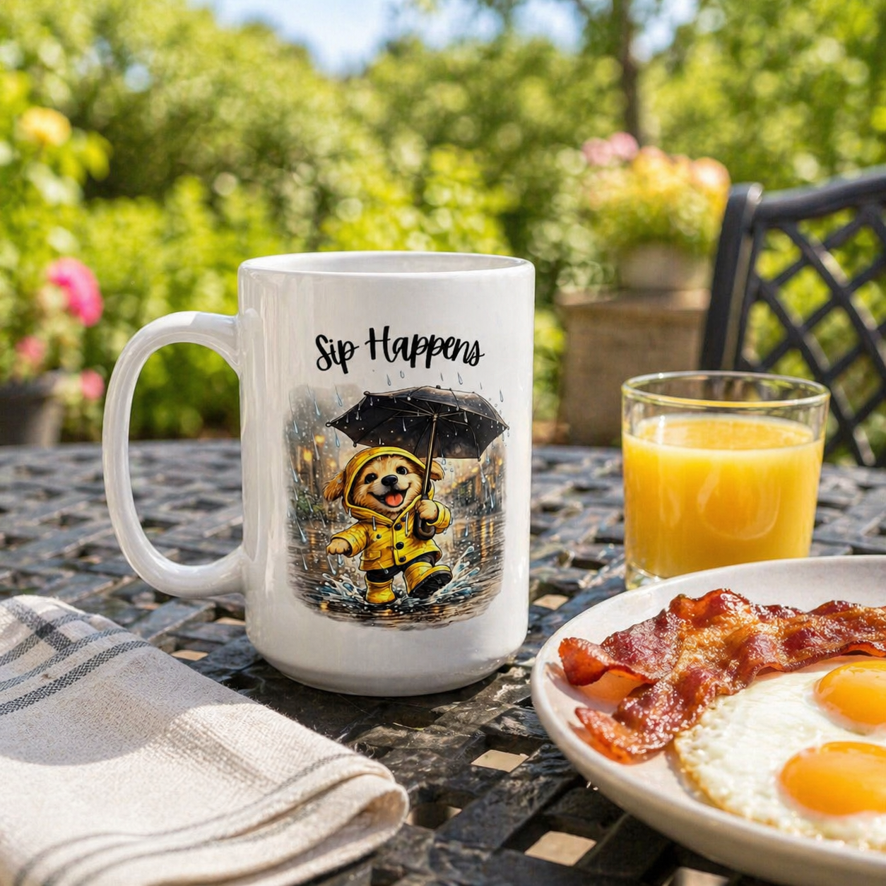 Dog Coffee Mug, Sip Happens Mug, Funny Dog Mug, Rainy Day Mug, Cute Dog Coffee Cup, Gift for Dog Lovers, 11oz, 15oz, Black, White Mug