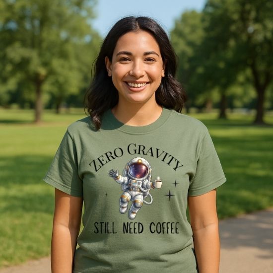 Zero Gravity Still Need Coffee Shirt, Funny Coffee Lover Shirt, Astronaut T Shirt, Space Graphic Tee, Sarcastic Coffee Shirt, Unisex Graphic Tee, Gift For Coffee Lovers