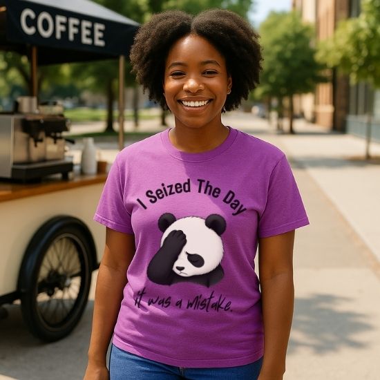 I Seized The Day It Was A Mistake Shirt, Funny Panda T Shirt, Sarcastic Panda Tee, Introvert Humor Shirt, Relatable Burnout Graphic Tee, Cute Lazy Panda Shirt
