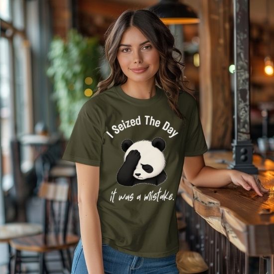 I Seized The Day It Was A Mistake Shirt, Funny Panda T Shirt, Sarcastic Panda Tee, Introvert Humor Shirt, Relatable Burnout Graphic Tee, Cute Lazy Panda Shirt