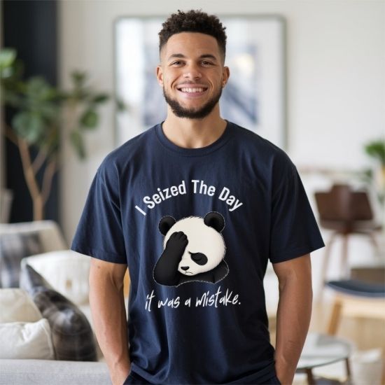 I Seized The Day It Was A Mistake Shirt, Funny Panda T Shirt, Sarcastic Panda Tee, Introvert Humor Shirt, Relatable Burnout Graphic Tee, Cute Lazy Panda Shirt