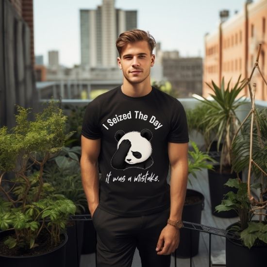 I Seized The Day It Was A Mistake Shirt, Funny Panda T Shirt, Sarcastic Panda Tee, Introvert Humor Shirt, Relatable Burnout Graphic Tee, Cute Lazy Panda Shirt