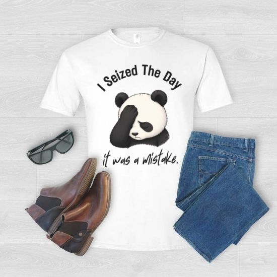 I Seized The Day It Was A Mistake Shirt, Funny Panda T Shirt, Sarcastic Panda Tee, Introvert Humor Shirt, Relatable Burnout Graphic Tee, Cute Lazy Panda Shirt