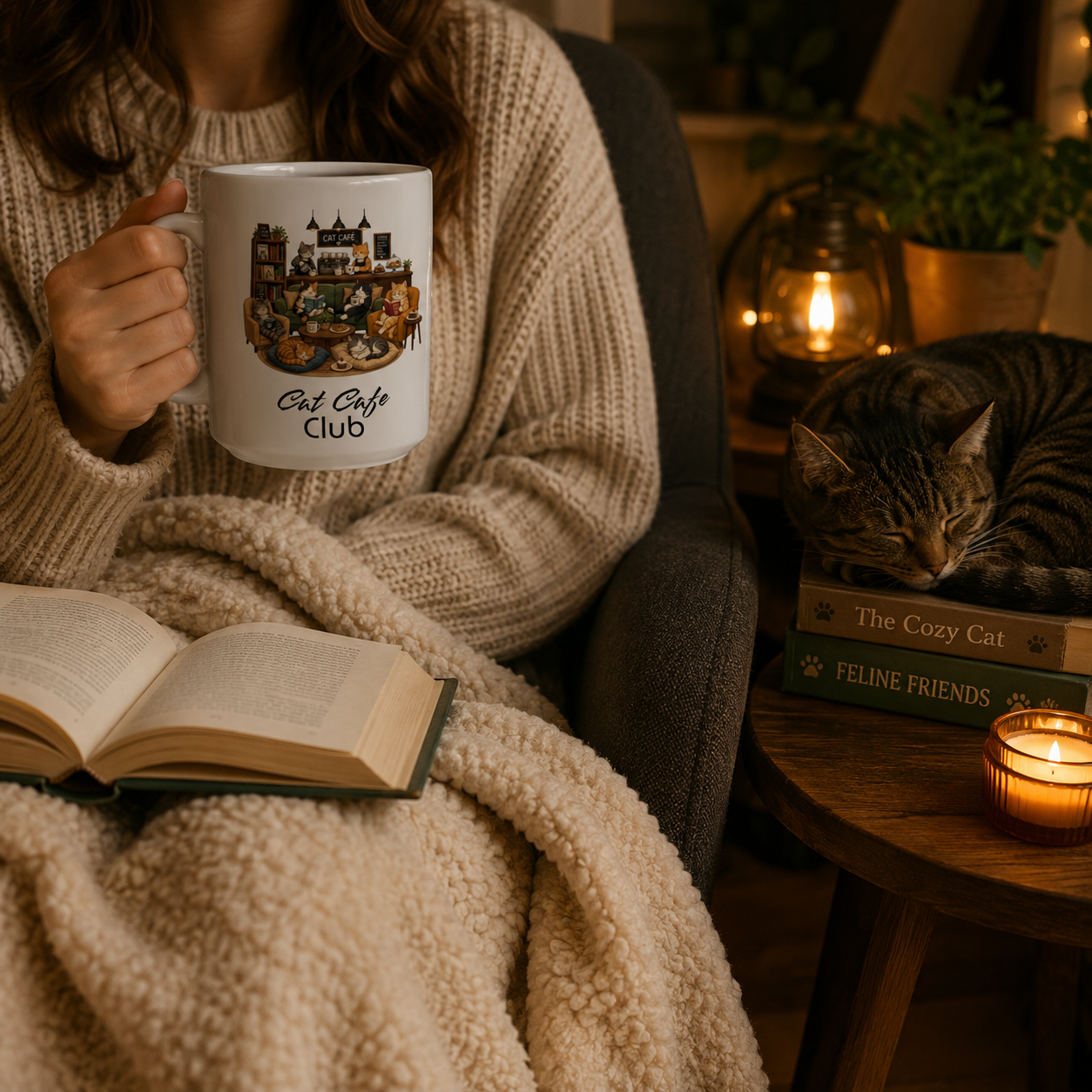 Cat Cafe Club Mug, Cozy Cat Coffee Mug, Cute Cat Lover Gift, Bookish Cat Mug, Coffee Lover Mug, Cat Cafe Aesthetic Cup, Cute Kittens Mug, Reading Cat Mug, Cozy Cafe Mug, Cat Mom Gift, Whimsical Cat...