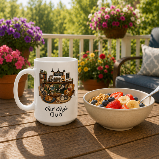 Cat Cafe Club Mug, Cozy Cat Coffee Mug, Cute Cat Lover Gift, Bookish Cat Mug, Coffee Lover Mug, Cat Cafe Aesthetic Cup, Cute Kittens Mug, Reading Cat Mug, Cozy Cafe Mug, Cat Mom Gift, Whimsical Cat...
