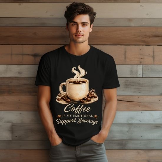 Coffee Is My Emotional Support Beverage Shirt, Funny Coffee Lover Tee, Caffeine Graphic T Shirt, Cozy Coffee Aesthetic Tee, Cute Coffee Shirt