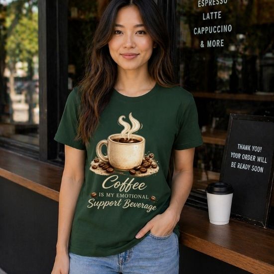 Coffee Is My Emotional Support Beverage Shirt, Funny Coffee Lover Tee, Caffeine Graphic T Shirt, Cozy Coffee Aesthetic Tee, Cute Coffee Shirt