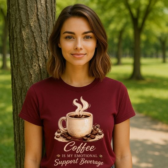 Coffee Is My Emotional Support Beverage Shirt, Funny Coffee Lover Tee, Caffeine Graphic T Shirt, Cozy Coffee Aesthetic Tee, Cute Coffee Shirt
