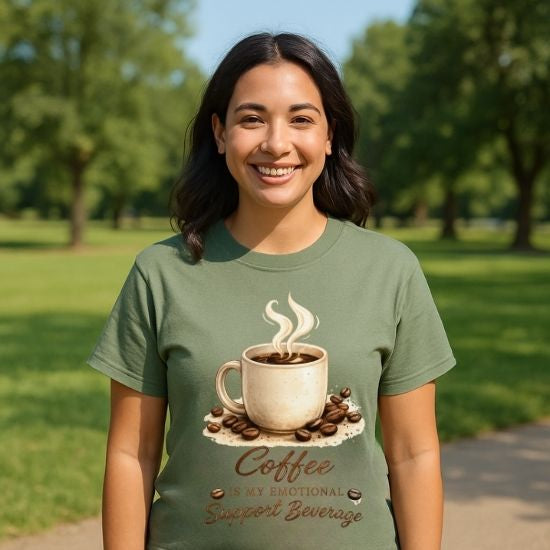 Coffee Is My Emotional Support Beverage Shirt, Funny Coffee Lover Tee, Caffeine Graphic T Shirt, Cozy Coffee Aesthetic Tee, Cute Coffee Shirt