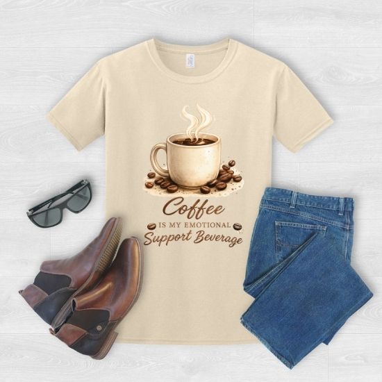 Coffee Is My Emotional Support Beverage Shirt, Funny Coffee Lover Tee, Caffeine Graphic T Shirt, Cozy Coffee Aesthetic Tee, Cute Coffee Shirt