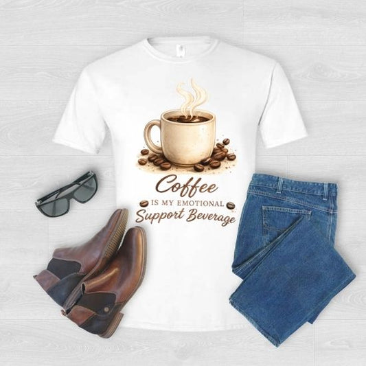 Coffee Is My Emotional Support Beverage Shirt, Funny Coffee Lover Tee, Caffeine Graphic T Shirt, Cozy Coffee Aesthetic Tee, Cute Coffee Shirt