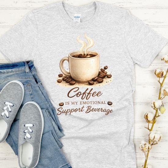 Coffee Is My Emotional Support Beverage Shirt, Funny Coffee Lover Tee, Caffeine Graphic T Shirt, Cozy Coffee Aesthetic Tee, Cute Coffee Shirt