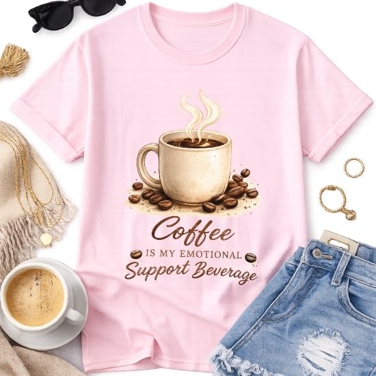 Coffee Is My Emotional Support Beverage Shirt, Funny Coffee Lover Tee, Caffeine Graphic T Shirt, Cozy Coffee Aesthetic Tee, Cute Coffee Shirt