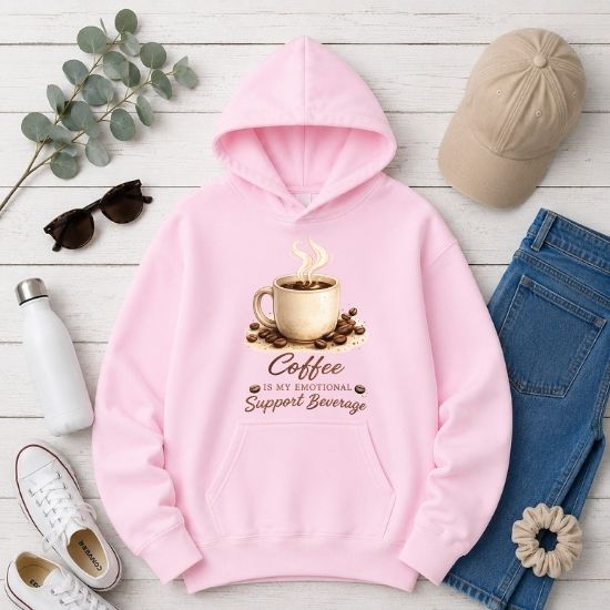 Coffee Is My Emotional Support Beverage Hoodie, Funny Coffee Lover Sweatshirt, Cozy Coffee Graphic Hoodie, Caffeine Aesthetic Pullover, Cute Coffee Hoodie