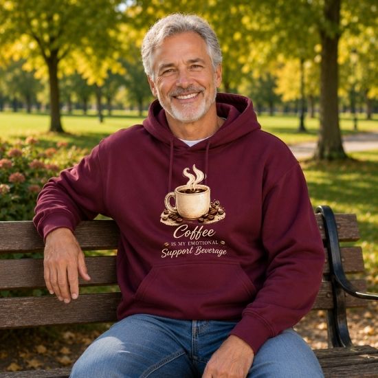 Coffee Is My Emotional Support Beverage Hoodie, Funny Coffee Lover Sweatshirt, Cozy Coffee Graphic Hoodie, Caffeine Aesthetic Pullover, Cute Coffee Hoodie