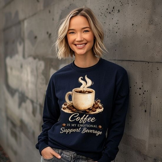 Coffee Is My Emotional Support Beverage Long Sleeve Tee, Funny Coffee Lover Shirt, Caffeine Graphic Long Sleeve Shirt, Cozy Coffee Aesthetic Tee, Cute Coffee Shirt