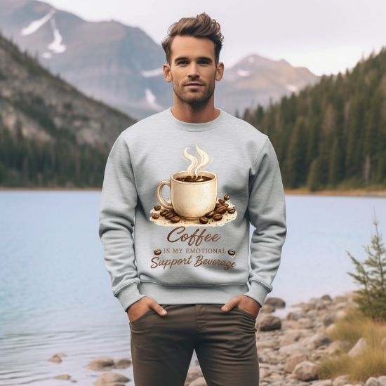 Coffee Is My Emotional Support Beverage Sweatshirt, Funny Coffee Lover Sweatshirt, Cozy Coffee Graphic Sweatshirt, Caffeine Lover Crewneck, Cute Coffee Aesthetic Sweatshirt