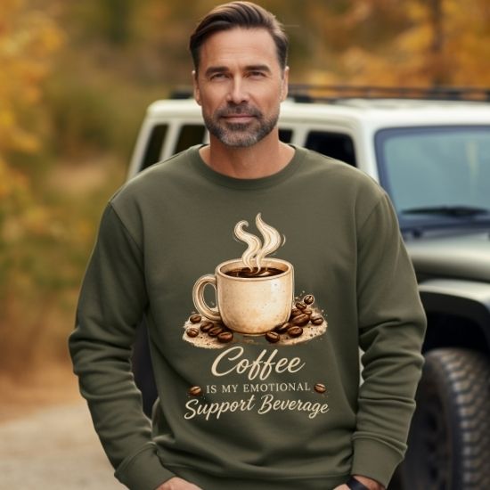 Coffee Is My Emotional Support Beverage Sweatshirt, Funny Coffee Lover Sweatshirt, Cozy Coffee Graphic Sweatshirt, Caffeine Lover Crewneck, Cute Coffee Aesthetic Sweatshirt
