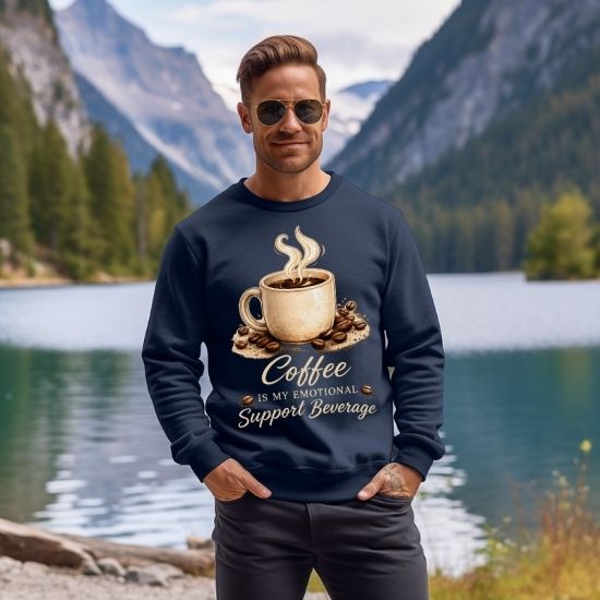 Coffee Is My Emotional Support Beverage Sweatshirt, Funny Coffee Lover Sweatshirt, Cozy Coffee Graphic Sweatshirt, Caffeine Lover Crewneck, Cute Coffee Aesthetic Sweatshirt