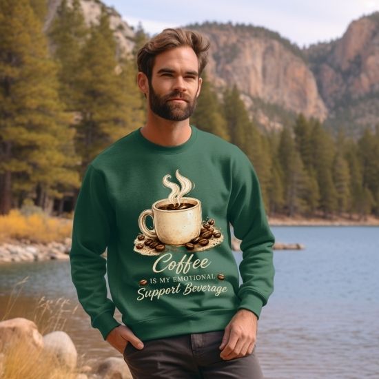Coffee Is My Emotional Support Beverage Sweatshirt, Funny Coffee Lover Sweatshirt, Cozy Coffee Graphic Sweatshirt, Caffeine Lover Crewneck, Cute Coffee Aesthetic Sweatshirt