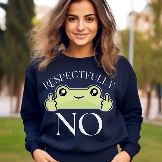 Respectfully No Frog Sweatshirt, Funny Introvert Sweatshirt, Cute Sarcastic Frog Crewneck, Social Battery Sweatshirt, Cozy Aesthetic Pullover