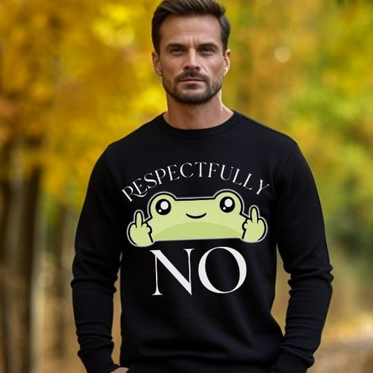 Respectfully No Frog Sweatshirt, Funny Introvert Sweatshirt, Cute Sarcastic Frog Crewneck, Social Battery Sweatshirt, Cozy Aesthetic Pullover