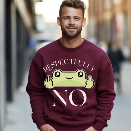 Respectfully No Frog Sweatshirt, Funny Introvert Sweatshirt, Cute Sarcastic Frog Crewneck, Social Battery Sweatshirt, Cozy Aesthetic Pullover