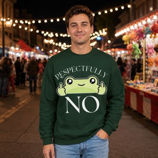 Respectfully No Frog Sweatshirt, Funny Introvert Sweatshirt, Cute Sarcastic Frog Crewneck, Social Battery Sweatshirt, Cozy Aesthetic Pullover