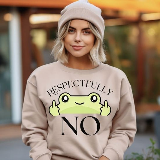 Respectfully No Frog Sweatshirt, Funny Introvert Sweatshirt, Cute Sarcastic Frog Crewneck, Social Battery Sweatshirt, Cozy Aesthetic Pullover