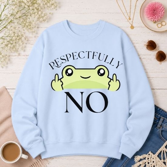 Respectfully No Frog Sweatshirt, Funny Introvert Sweatshirt, Cute Sarcastic Frog Crewneck, Social Battery Sweatshirt, Cozy Aesthetic Pullover