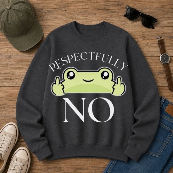 Respectfully No Frog Sweatshirt, Funny Introvert Sweatshirt, Cute Sarcastic Frog Crewneck, Social Battery Sweatshirt, Cozy Aesthetic Pullover