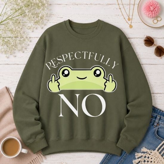 Respectfully No Frog Sweatshirt, Funny Introvert Sweatshirt, Cute Sarcastic Frog Crewneck, Social Battery Sweatshirt, Cozy Aesthetic Pullover