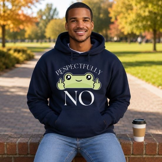 Respectfully No Frog Hoodie, Funny Introvert Hoodie, Cute Sarcastic Frog Sweatshirt, Social Battery Hoodie, Cozy Aesthetic Graphic Hoodie