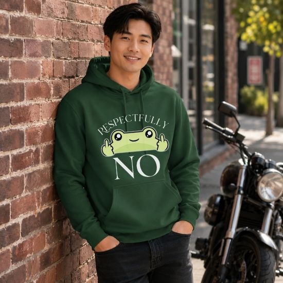 Respectfully No Frog Hoodie, Funny Introvert Hoodie, Cute Sarcastic Frog Sweatshirt, Social Battery Hoodie, Cozy Aesthetic Graphic Hoodie