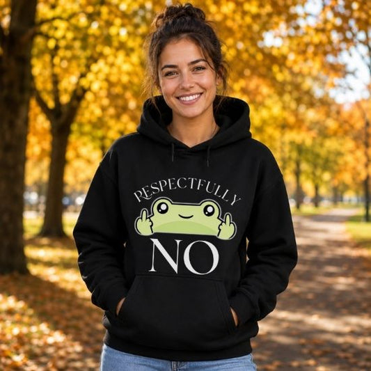 Respectfully No Frog Hoodie, Funny Introvert Hoodie, Cute Sarcastic Frog Sweatshirt, Social Battery Hoodie, Cozy Aesthetic Graphic Hoodie