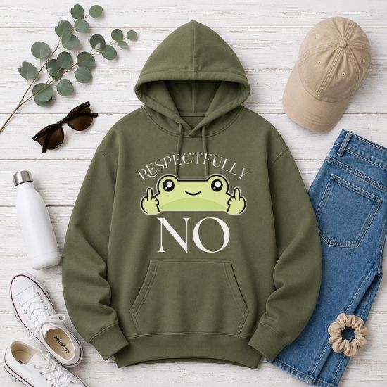 Respectfully No Frog Hoodie, Funny Introvert Hoodie, Cute Sarcastic Frog Sweatshirt, Social Battery Hoodie, Cozy Aesthetic Graphic Hoodie