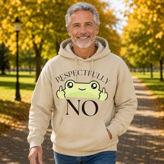 Respectfully No Frog Hoodie, Funny Introvert Hoodie, Cute Sarcastic Frog Sweatshirt, Social Battery Hoodie, Cozy Aesthetic Graphic Hoodie