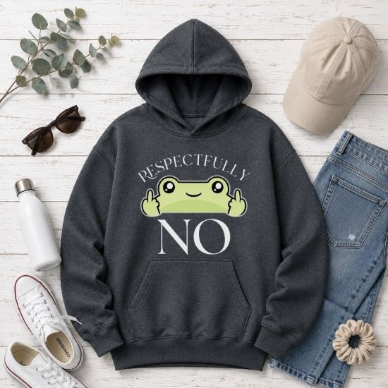 Respectfully No Frog Hoodie, Funny Introvert Hoodie, Cute Sarcastic Frog Sweatshirt, Social Battery Hoodie, Cozy Aesthetic Graphic Hoodie