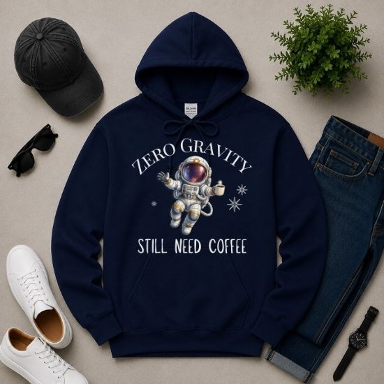 Zero Gravity Still Need Coffee Hoodie, Funny Coffee Lover Hoodie, Astronaut Hoodie, Space Graphic Hoodie, Sarcastic Coffee Hoodie, Cozy Unisex Hoodie