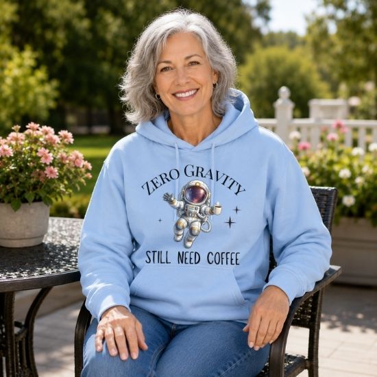 Zero Gravity Still Need Coffee Hoodie, Funny Coffee Lover Hoodie, Astronaut Hoodie, Space Graphic Hoodie, Sarcastic Coffee Hoodie, Cozy Unisex Hoodie
